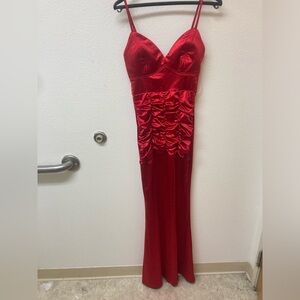 EMERALD SUNDAE Red Ruched Evening Gown (S)